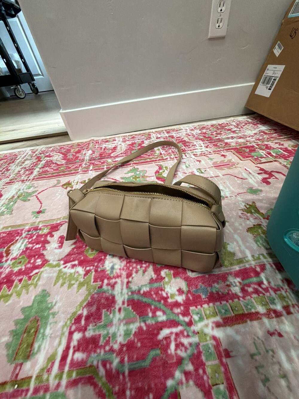 Urban Expressions Woven Faux Leather Crossbody Camera Bag in Tan